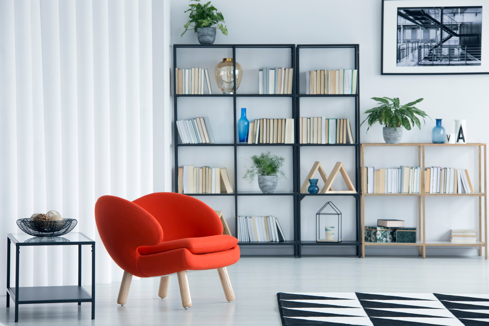 Orange armchair next to table